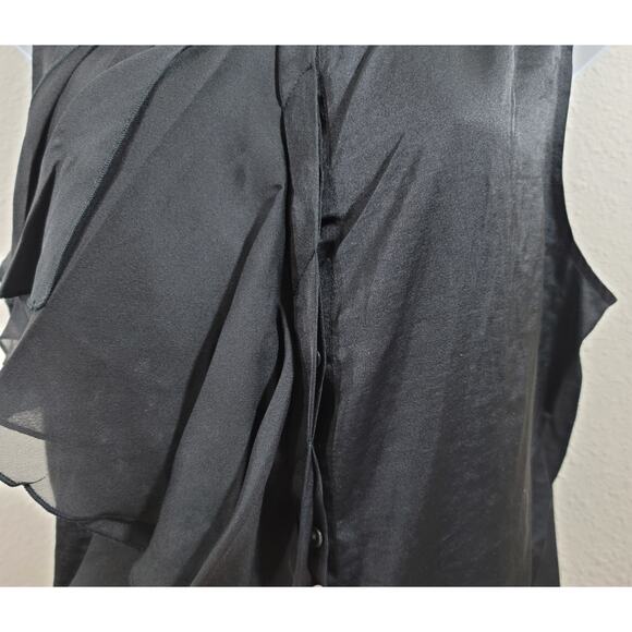 Gap Black Ruffled Button Up Sleeveless Top Large Lightweight Soft Flowy - Picture 2 of 5